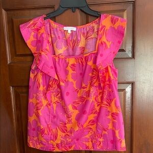 Olivaceous Pink and Orange Ruffled Cap Sleeve Blouse small